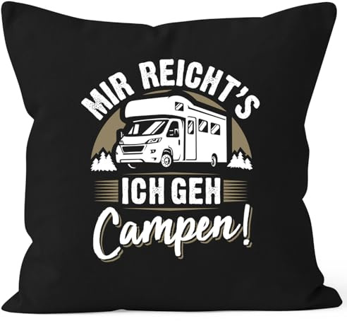 MoonWorks® Kissen-Bezug Camping Home is Where the Stellplatz is Geschenke für Camper Wohnmobil Spruch lustig Schwarz Standard
