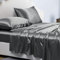 Jemiipee Completo Lenzuola Raso Francese Tinta Unita 135x190x36 cm - Lenzuola Sotto con Angoli, Lenzuolo Sopra, 2 Federe - Biancheria da Letto Satin 4 Pezzi - Grigio Scuro