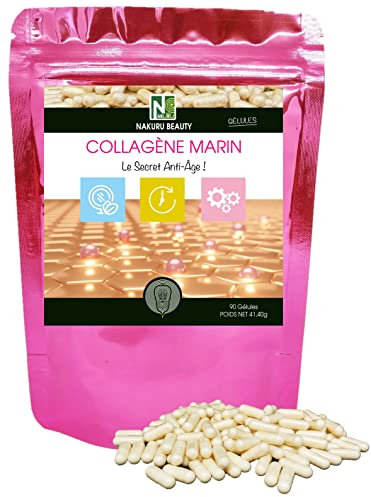NAKURU | Collagène Marin | Gamme Beauty | Fabriqué en France | Le Secret Anti-Âge ! | (90 Gélules de 460mg / Poids Net: 41,40g)