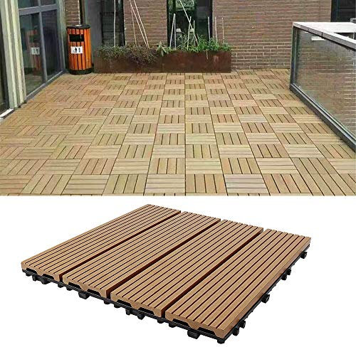 Willonin Baldosa de madera compuesta - WPC Azulejos de suelo para exterior compuesto de madera y plástico Jardín terraza sistema plug-in,Modular,30x30cm, 11 unids (a-Amarillo albaricoque)