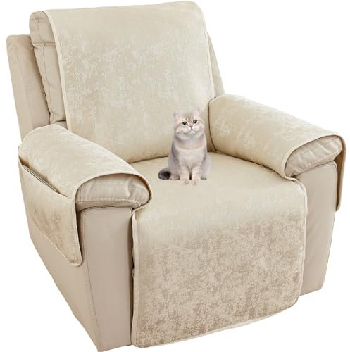 HonunG Sesselschoner mit Taschen,Sesselauflage Relax mit Armlehnen,Liegesofa Sesselbezug,Jacquard-Handwerkskunst Sesselschutz Haustieren Möbelbezüge Hunde Couch überzug (Beige)