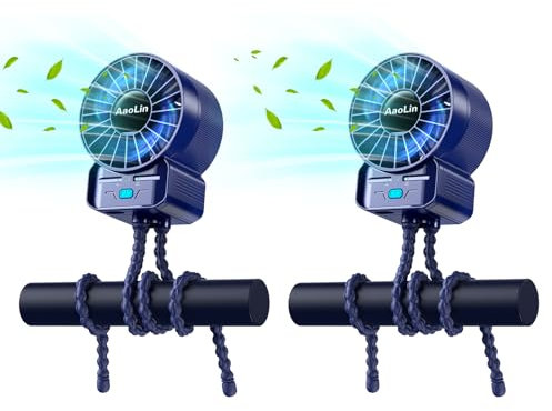 Paquete de 2 ventiladores portátiles multifuncionales para cochecito, 4 velocidades, 6600 rpm, alta velocidad, USB, recargable, mini ventilador de mano, trípode extendido para bobinado de escritorio,