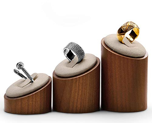 Papten Solid Wood Jewelry Ring Display Holder Stand -Set of 3, Jewelry Rings Display Stand(Beige)