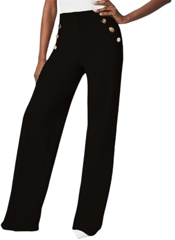 Tummy Control Button Wide Leg Pant,Women's Stretchy High Elastic Waisted Trousers,Women's Plus Size Wide-Leg Pants (Black,M)