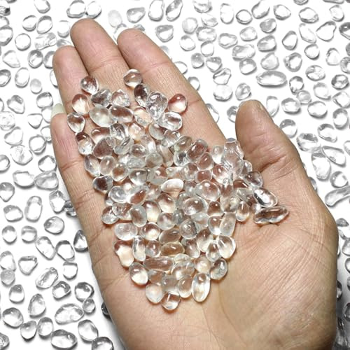 SEEKUP 1 Lb (460 g) Clear Sea Glass Stones Irregular Rainbow Glass Pebble Decorative Rock Glaze Quartz Tumbled Gemstone Chips for Aquarium Decoration/Vase Filler/Jewelry Making/Handwork Craft