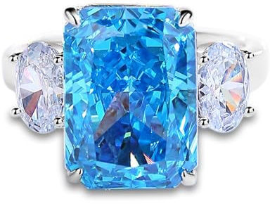 Ayoiow 3 Steine Vorsteckring Platin für Damen mit 6ct Topas und Moissanit, Ringe Hochzeit Platin, Größe 58 (18.5)
