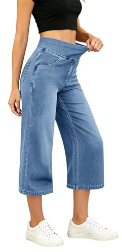 Générique Jean Femme Taille Elastique 7/8 Jeans Elastique Femme Jean Push Up Slim Pantalon Taille Haute Décontracté Jeans Coupe Droite Pantacourt Y2k éTé Essentials