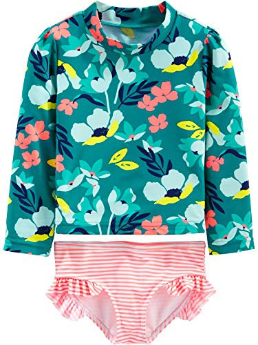 Simple Joys by Carter's Baby-Mädchen 2-Piece Assorted Rashguard Rash-Guard-Set, Grün Floral/Rosa Streifen, 6-9 Monate