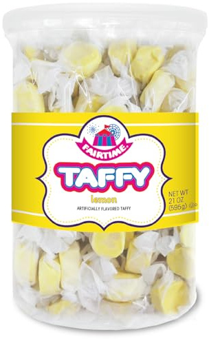 Fairtime Yellow Lemon Taffy, 21 oz Jar - Individually Wrapped Saltwater Taffy for Soft & Chewy Candy Gifts, Wedding Candy Favors for Guests, Buffet, Party, Baby Shower - Kosher Certified Candies