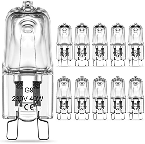 RuLEDne Lampadine Alogene G9 40W 2800K Bianco Caldo, Lampadina G9 Dimmerabile, Lampadine Alogene G9 230V 470LM, Lampada Alogena Con Base G9, Senza Sfarfallio, Angolo Del Fascio 360°, Confezione Da 10