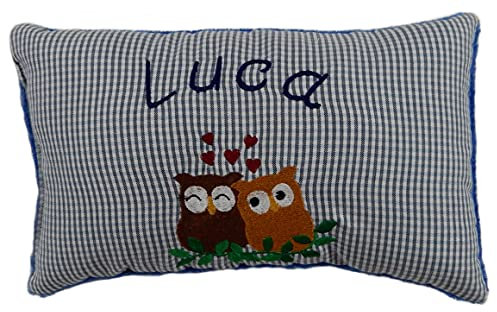 Momelie Blaues Schmusekissen * Kuschelkissen * Eule * mit Namen Bestickt * 25 x 40 cm * SK-bl_0012