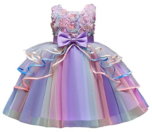 Girl Dresses Princess Sleeveless Bridesmaid Kids Party Dresses Tulle Birthday Prom Ball Wedding Flower Girls Dress for 2-8 Years 01 Purple