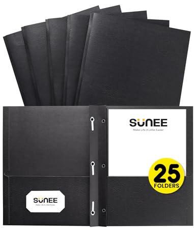 SUNEE 2 Pocket Folders with Prongs (25 Pack, Black), Paper Folders with 2 Pockets and 3 Prongs Fit Letter Size Paper, Folders with Prongs for School Office Home Business