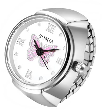 JewelryWe Ringuhr Fingeruhr Elastisch Schmetterling - Damen Analog Quarz Fingerringuhr Ring Uhr Uhrenring mit Schmetterling Römischen Ziffern Zifferblatt und Silber/Gold Legierung Elastisch Band