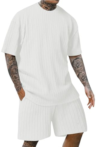 Generic Unser Tag Ist Heute Fitness Kleidung Herren Sommer Herren Outfit Kurzarm Atmungsaktiv T-Shirt Herren XL Gummizug Activewear Für Herren Zweiteiler Herren Sommer(Weiß,XL)