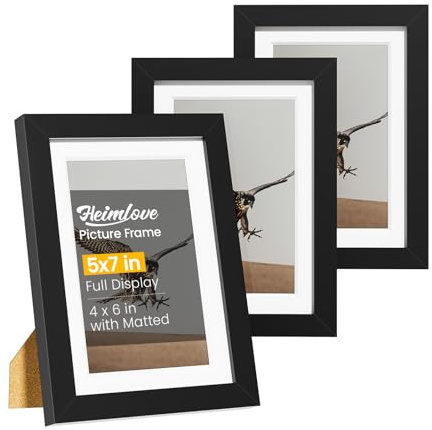 Heimlove 5x7 Picture Frames with Mat to Display 4x6 Black Set of 3