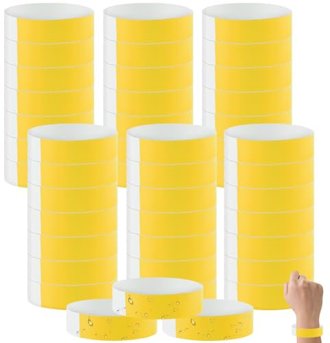 300 unidades de bandas de entrada impermeables para festival, 250 x 20 mm, color amarillo, pulsera para control y seguridad en eventos y eventos, fiestas escolares