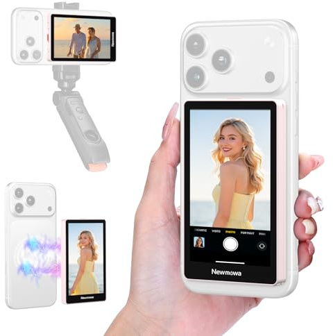 Newmowa Pantalla Monitor de Selfie Magnética, 4K 30fps Cableado para iPhone | Grabación Inalámbrica 1080p, Cámara Trasera del Móvil para Selfie Vlog TikTok Transmisiones en vivo, Rosa