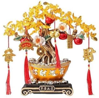GLigeT Edelstein Baum Kristall-Geldbaumschmuck, Glücks-Goldbarren for Öffnen, Einweihungsdekoration Geldbaum Feng Shui(Orange)