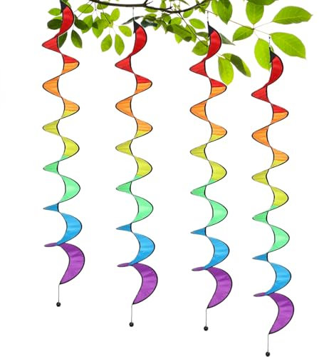 Nixiara Molinillo De Viento Arcoíris - Juego De 4 Molinillos Decorativos para Jardín - Esculturas Decorativas Exterior Ahuyentadoras De Aves para Patio, Balcón, Jardines Traseros, Áreas De Juegos