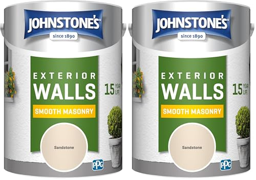Johnstone's – Exterior Smooth Masonry Paint – Sandstone – Up to 15 Years Protection – Weather & Dirt Resistant – 60m² Coverage Per Tin - Dry in 1-2 Hours – 5 L (Pack of 2)