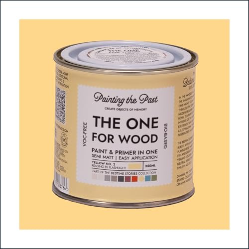 The One for Wood Paint & Primer 250ml Yellow No. 2 Reading by Flashlight | Semi Matt Finish, Bio-Based & VOC-Free Formula for Wooden Furniture & Surfaces | Durable & Easy Indoor Home Decorating