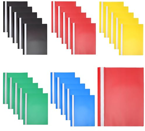 25 Stück Schnellhefter DIN A4 Plastik Stabil – Bunte Schnellhefter in 5 Farben mit Transparentem Deckel – Flexibler Softcover Ordner für Schule, Büro, Studium & Haushalt