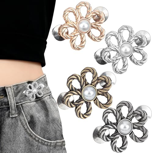 4 Par justerbara midjeklämmor, byxklämmor för att minska midjan, blommiga midjejusterare utan sömnad, klädtillbehör för lösa jeans, kjolar, ärmar (Blomma)