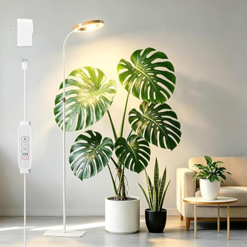 Växtlampa med stativ, växtlampa med fullt spektrum för inomhusväxter, automatisk timer, 6/12/18 H, 42–170 cm, Einstellbare Höhe für hohe Pflanzen(träkorn)