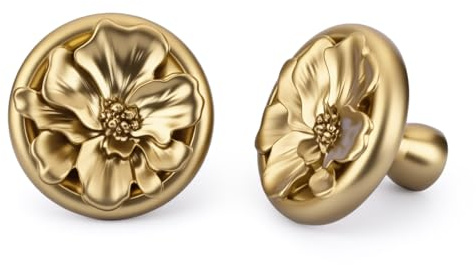 Rergy 8 Stück Blumenform Möbelknöpfe Gold, Schrankknöpfe Gold Messing, Blumenmuster Möbelknauf für Schränke,Kleiderschränke, Möbel und Hardware