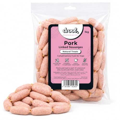 Drool Linked Pork Sausages Dog Treats – 100% Natural Air-Dried Meaty Sausages, High Protein, Grain Free – 1kg