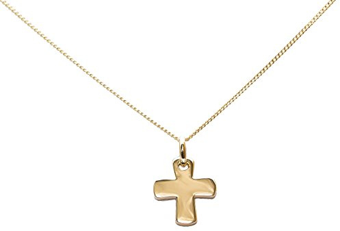 Halskette mit Anhänger und Kette (45 cm), für Damen, mit Kreuzanhänger (Typ griechisches Taufkreuz, Schweizer Kreuz, Malteserkreuz), 18 Karat vergoldet, mit Geschenkbox