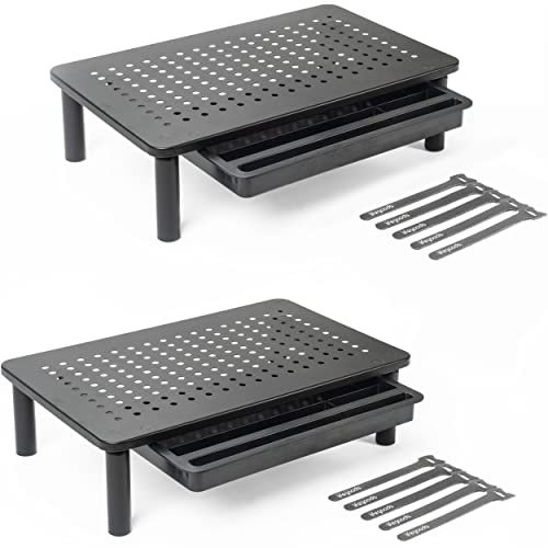 LifeGoods Monitorständer mit Schublade Höhenverstellbar - Monitorerhöhung mit Schublade - Monitor Stand - Monitor Ständer - Monitor Laptop Bildschirm Erhöhung für Schreibtisch - Bildschirmerhöhung