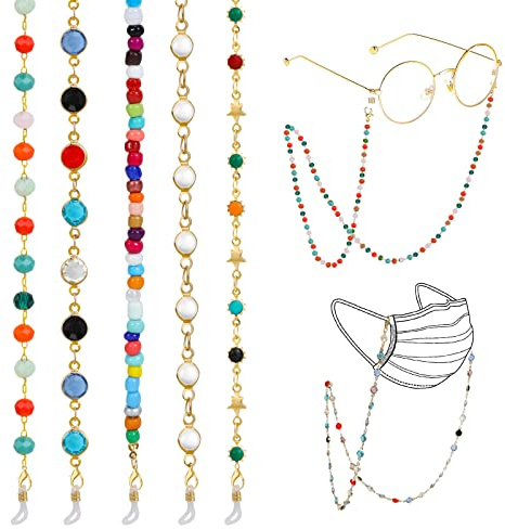 Hifot 5 Pièces Chaîne/Cordon de Lunettes Coloré Lunettes De Soleil Antidérapantes pour Femme Homme Enfants