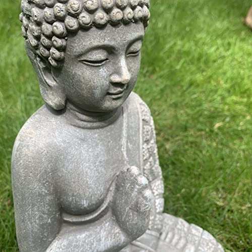 K&L Wall Art Figura de Buda Feng Shui decoración para jardín Estatua Buda Grande Piedra Artificial Interior Exterior 33cm Gris Aspecto hormigón