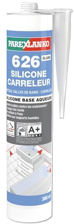 PAREXLANKO - Mastic silicone en base aqueuse - 626 Silicone Carreleur Noir - Spécial carrelage et salles de bains - Antifongique - Idéal pour carreleurs - Bonne adhérence sur support humide - 300ml