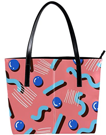 Schultertasche, leicht, lässig, Schultasche, Lehrertasche, Handtasche, Geldbörse, bunter geometrischer Memphis-Stil, Hintergrund, Mehrfarbig