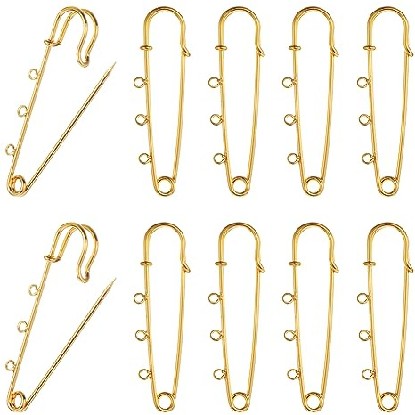 SUNNYCLUE 1 Box 10 Stück 18 Karat Vergoldete Broschen Sicherheitsnadeln Broschenzubehör Kiltnadeln Mit Schlaufen Robuste Sicherheitsnadel Für Schmuckherstellung Zubehör DIY Nähen Kleidung Decken Röck
