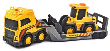 Dickie Toys – Volvo Truck Team – grande camion giocattolo con rimorchio e pale gommate con effetti luminosi e sonori, ruota libera, per bambini dai 3 anni in su
