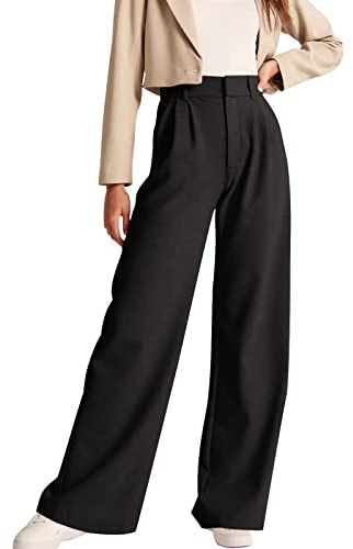 NIMIN Office Work Pants for Women High Waisted Dress Pants Straight Leg Business Casual Pants Trousers with Pockets Black Small