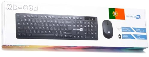 SIMPLETEK - Kit souris et clavier noir sans fil 2,4 G Layout PT Portugais | Portuguese Keyboard QWERTY | Clavier numérique souris ergonomique 3 touches Récepteur USB