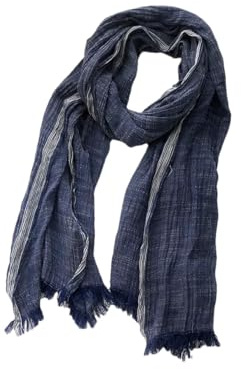 REHJJDFD - Sciarpa da uomo, in cotone e lino, a righe, scialli pashmina caldi, con cordoncino corto, blu navy, Taglia unica