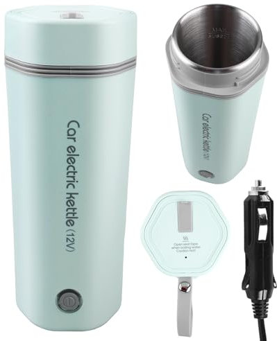 Hervidor de agua de 12 V para coche, 450 ml, hervidor eléctrico portátil de acero inoxidable con encendedor de 12 voltios, calentador de agua de viaje para café, té, camping