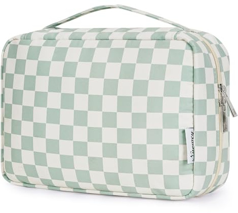 Narwey Beauty Case da Viaggio, Beauty Case da Appendere per Donna Uomo, Borsa da toilette Wash Bag da Travel Kit Viaggio, Trousse Pochette Trucchi Donna per Viaggio Accessori (Scacchiere Verde Menta)