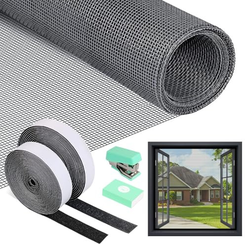 PITMT Zanzariera Finestra, 120x250cm Rete Zanzariera Nessuna Perforazione, Zanzariera in Fibra di Vetro con Nastro adesivo, Zanzariere per Finestre per Soggiorno Finestra da Tetto porta Balcone