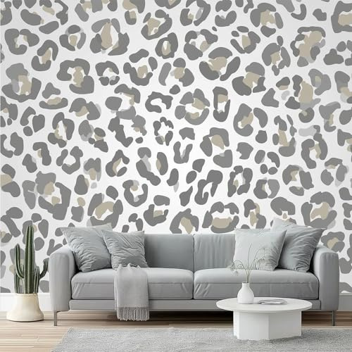 Papel Pintado Camuflaje Animal Manchas De Leopardo Fotomurales No Tejido, 400 x 280 cm Murales Decoración de Pared, Papel Pintado Tejido No Tejido Personalizado Para Salón Dormitorio, Gris
