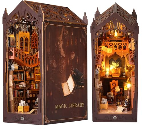 Book Nook Kit,DIY Miniatur Puppenhaus Booknook Kit mit Licht für Buchstütze,3D Puzzle Magische Station Book Nook Kit, Holz Puzzle Buchstütze Bücherregal einfügen Dekor für Jugendliche und Erwachsen