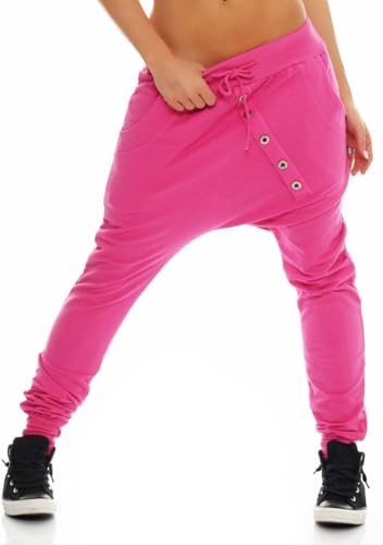 Malito Donna Pantaloni Boyfriend Classic Pulsanti Harem Aladin Pantaloni Pump Baggy Yoga 8023 (Rosa Fucsia)