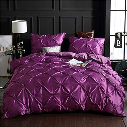 Erosebridal Purple Pinch Pleated Bedding Set Full Size Silk Like Satin Pintuck Duvet Cover with Zipper Ruffle Design Luxury & Microfiber Comforter Cover Pintuck Decorative Quilt Cover