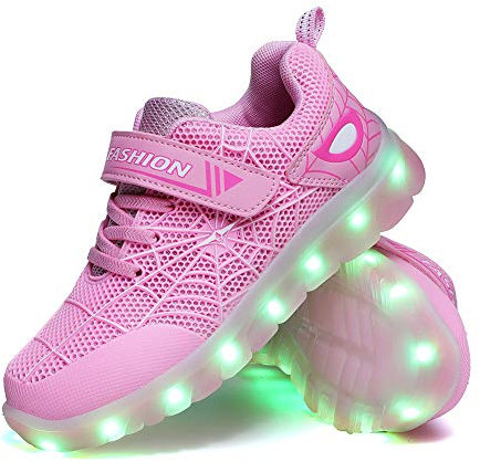 YUNICUS Kids Spider Design Leuchtschuhe Atmungsaktive Soft Bottom Flash Sneakers (rosa-weiß 35 EU)